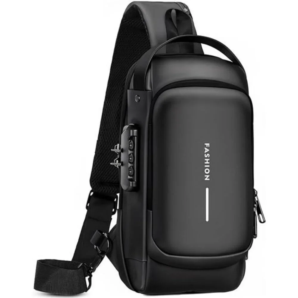 Waterproof PU leather sling bag crossbody shoulder chest bag with lock for trave